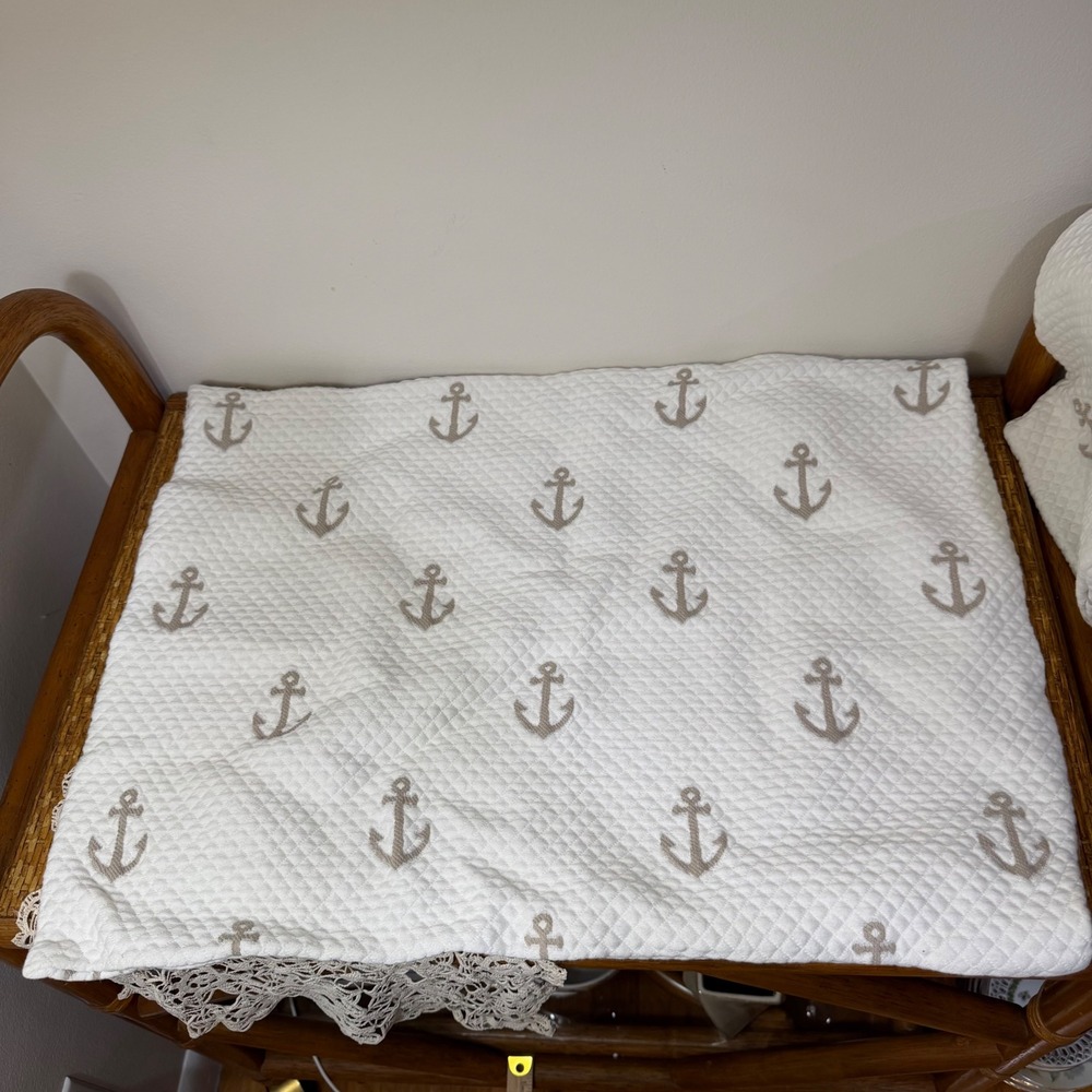 amont Home Anchor Pillow Shams Set of 2 White Nautical Crochet Lace Standard